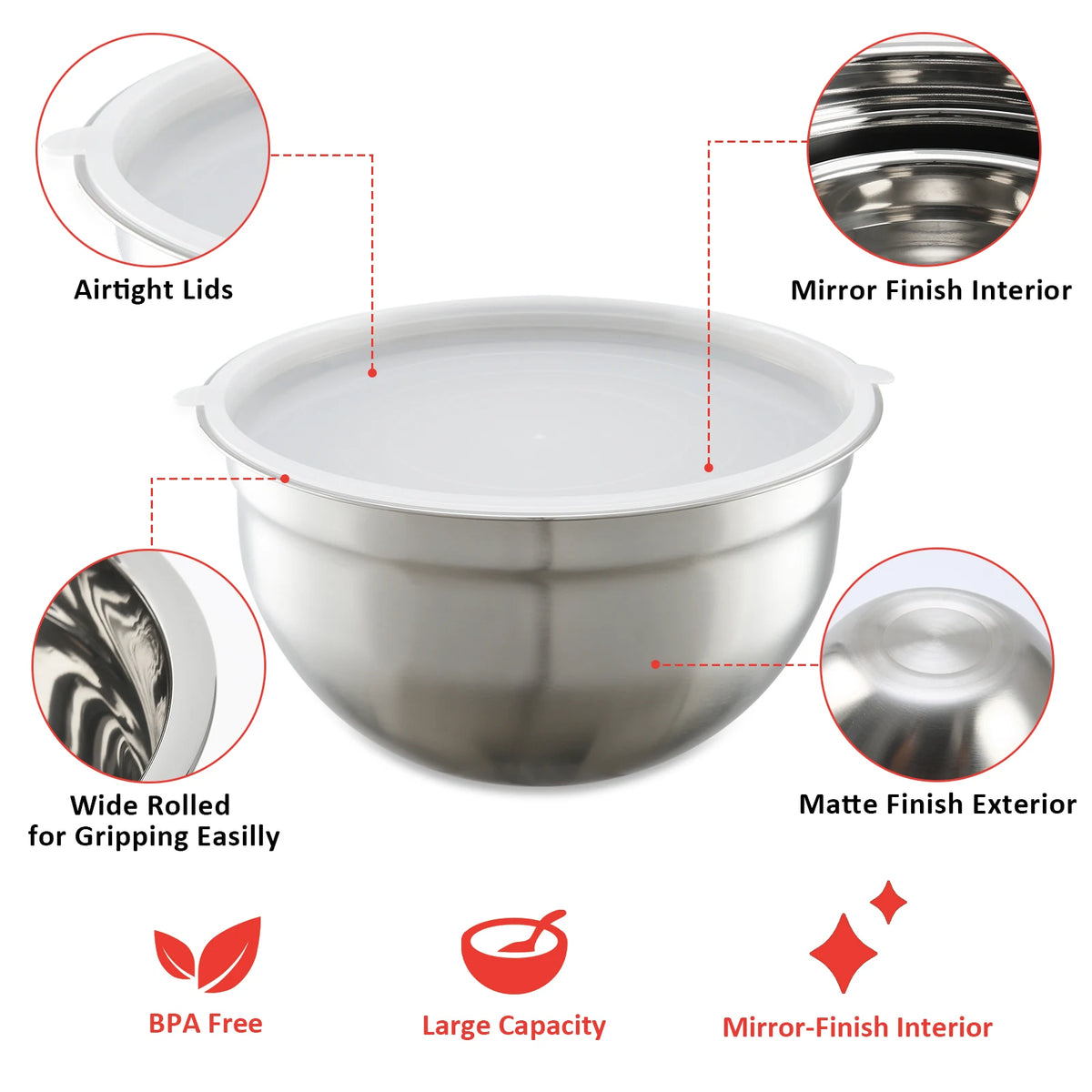 BARENTHAL Stainless Steel Nesting Mixing Bowl Set With Lids
