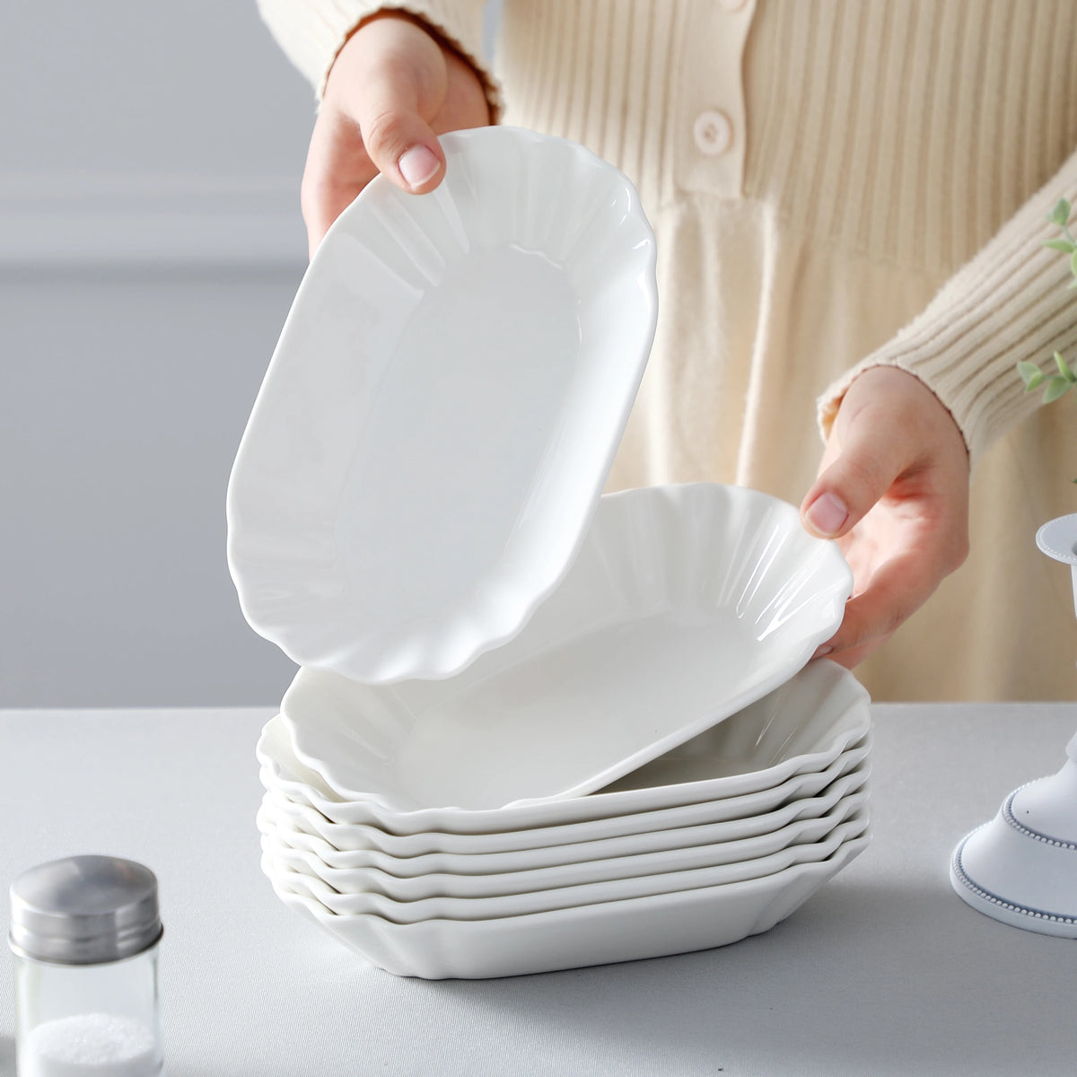 MALACASA Ceramic Oval Snack Plates for Breakfast and Desserts