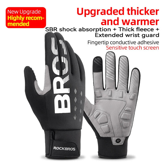 ROCKBROS Lightweight Fleece Cycling Gloves With Shock Absorbing Palm