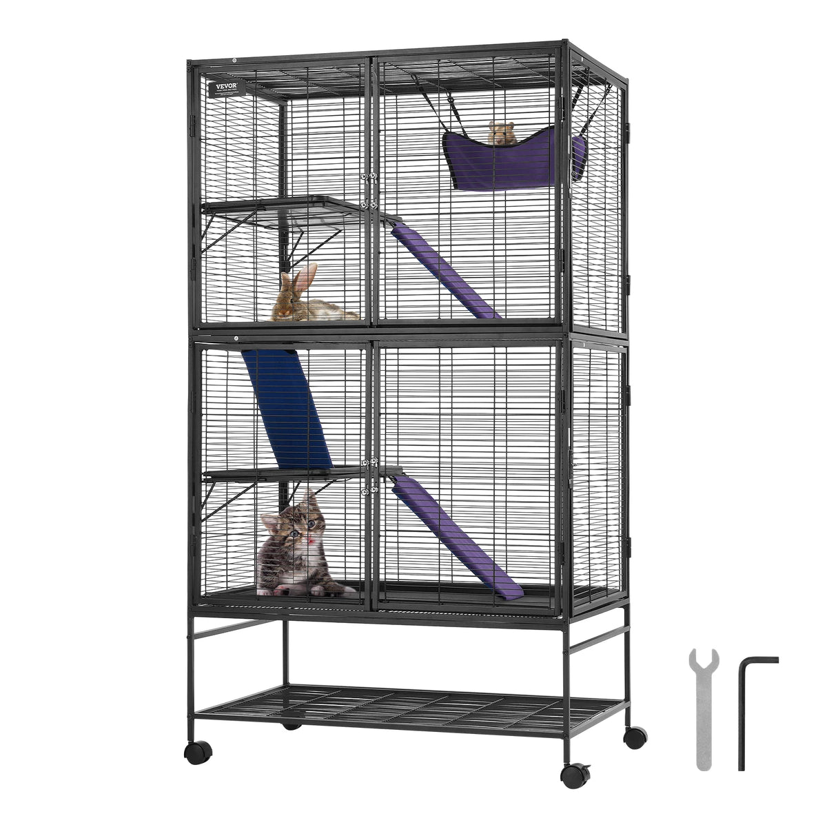 SucceBuy Four Tier Rolling Metal Small Animal Cage for Ferrets