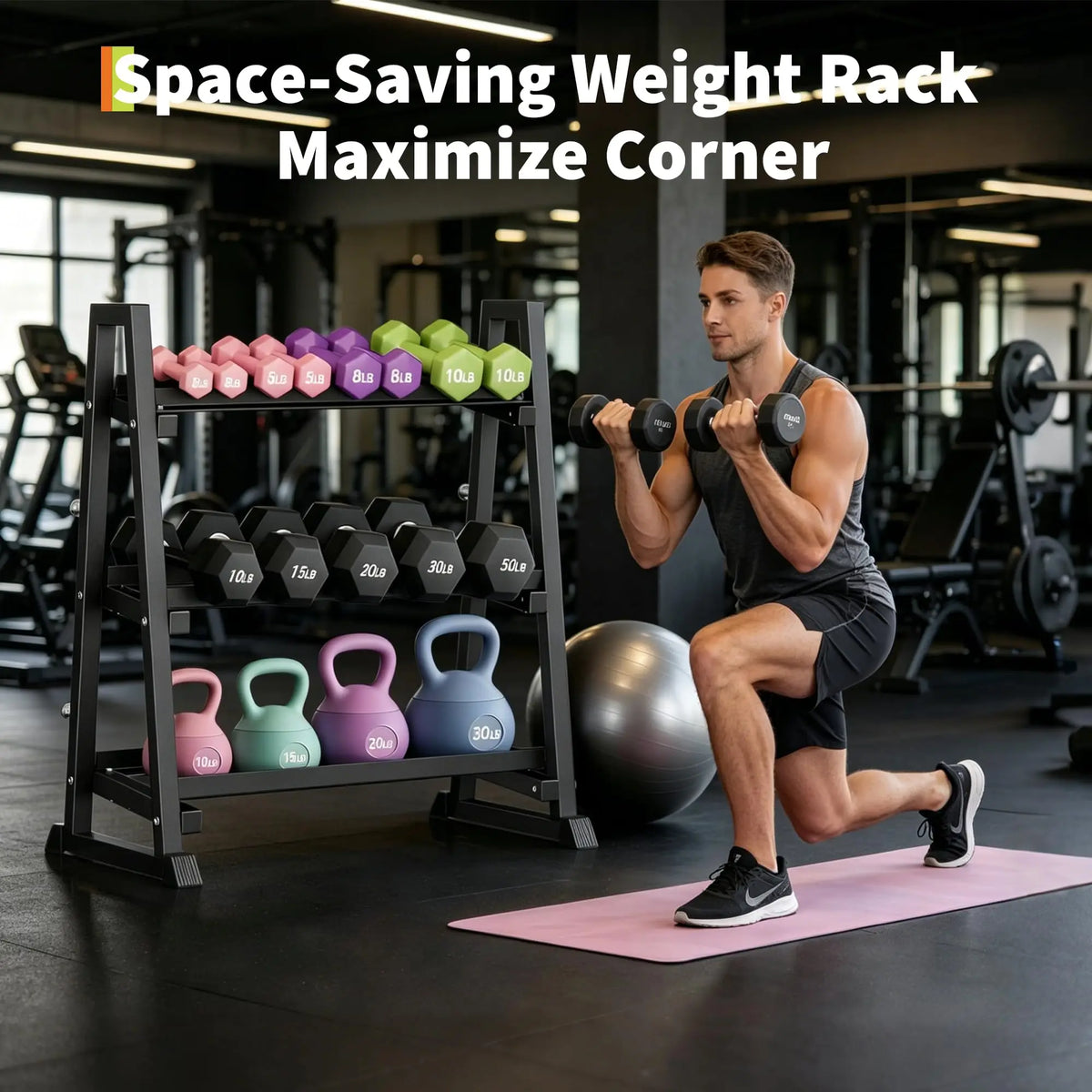 HiMISS Three Tier Trapezoidal Dumbbell Rack for Home Gym Storage