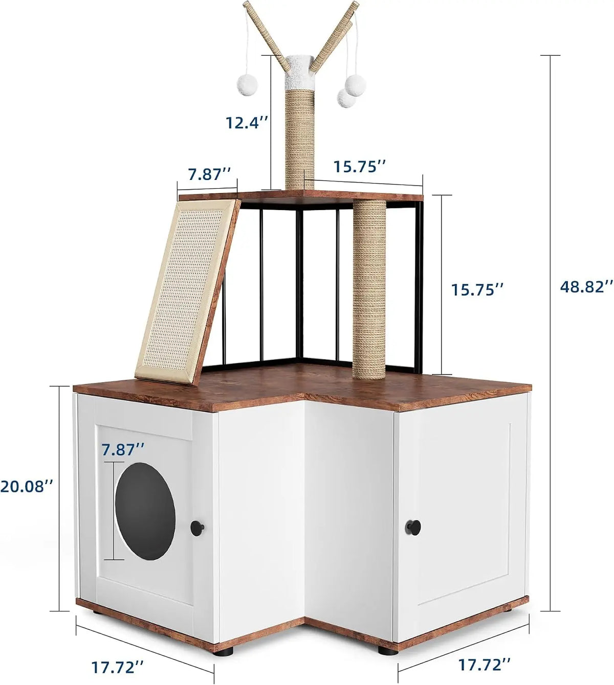 Garvee Wood Corner Cat Tree With Scratching Post And Cabinet