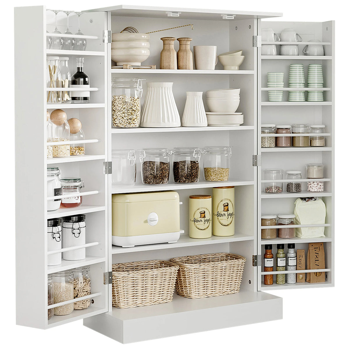 HOMCOM Modern Kitchen Pantry Cabinet With Double Doors And Shelves