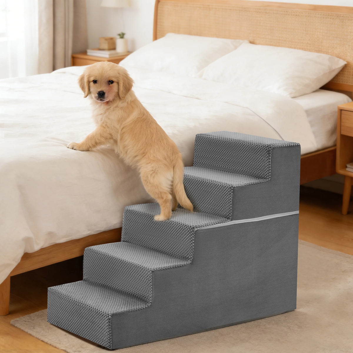 Angled Foam Dog Stairs With Non Slip Steps For Pets