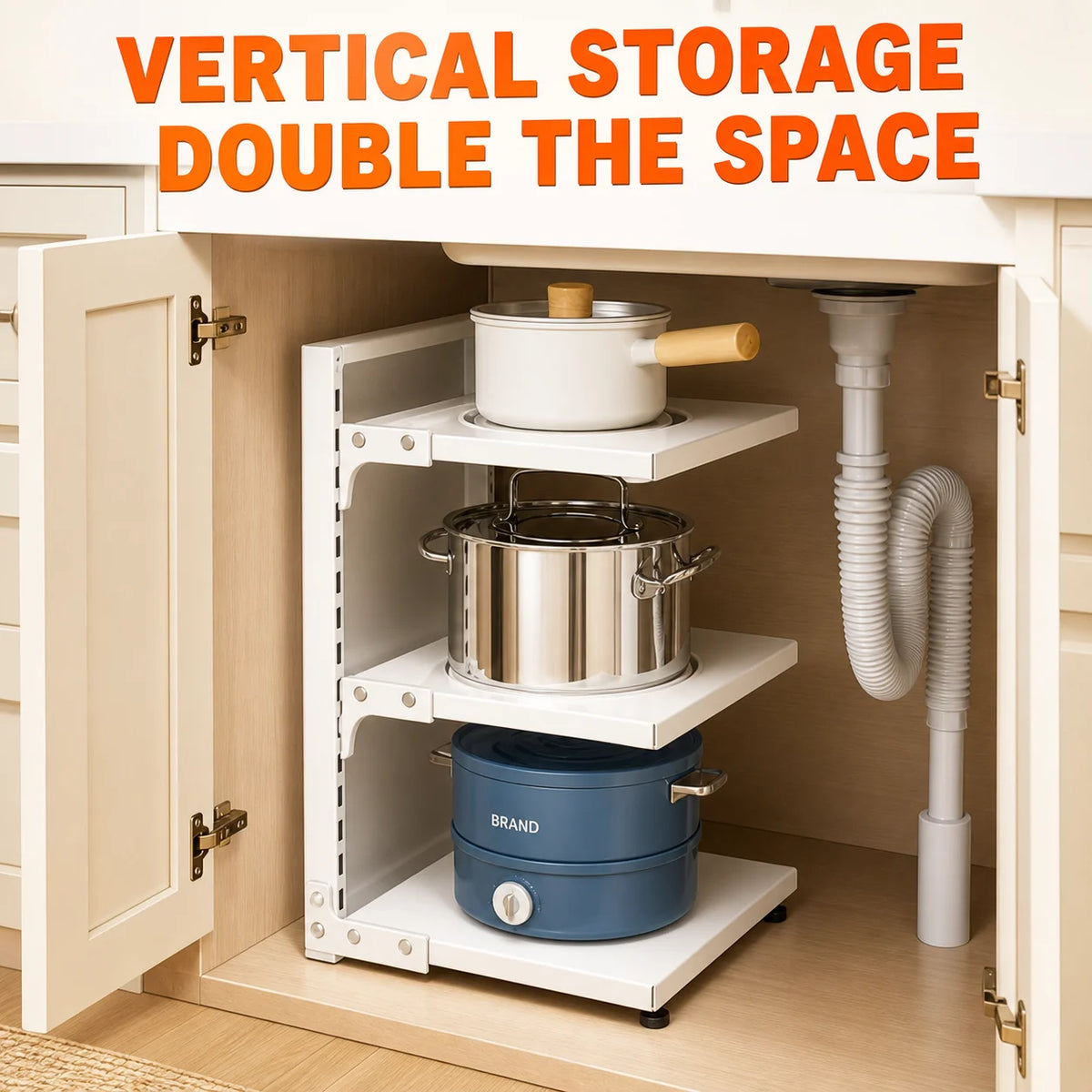 Adjustable Under Sink Storage Rack With Pull Out Shelves