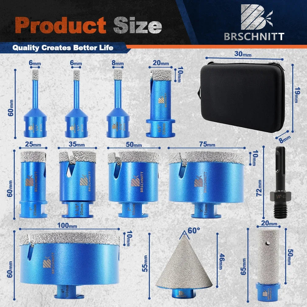 BRSCHNITT Diamond Core Drill Bit Set for Tile and Stone