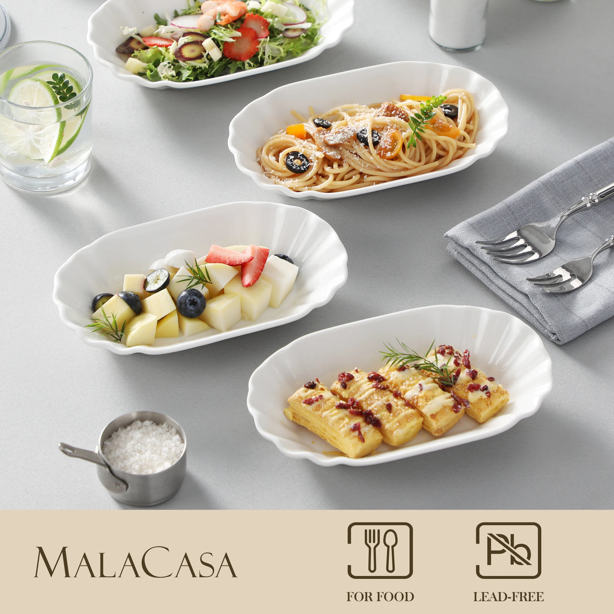 MALACASA Ceramic Oval Snack Plates for Breakfast and Desserts