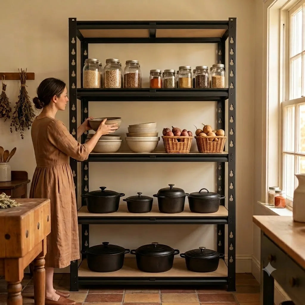 Slim Five Tier Metal Shelving Unit Heavy Duty Storage Rack