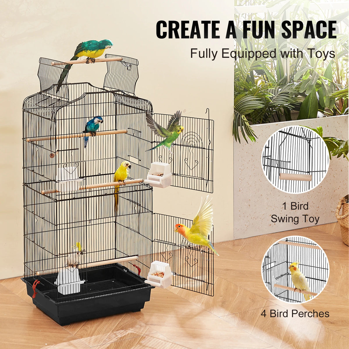 SucceBuy Hanging Bird Cage with Swing and Perch for Birds