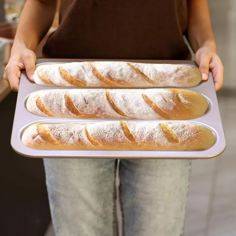 Carbon Steel Nonstick Baguette Bread Pan With Three Loaves