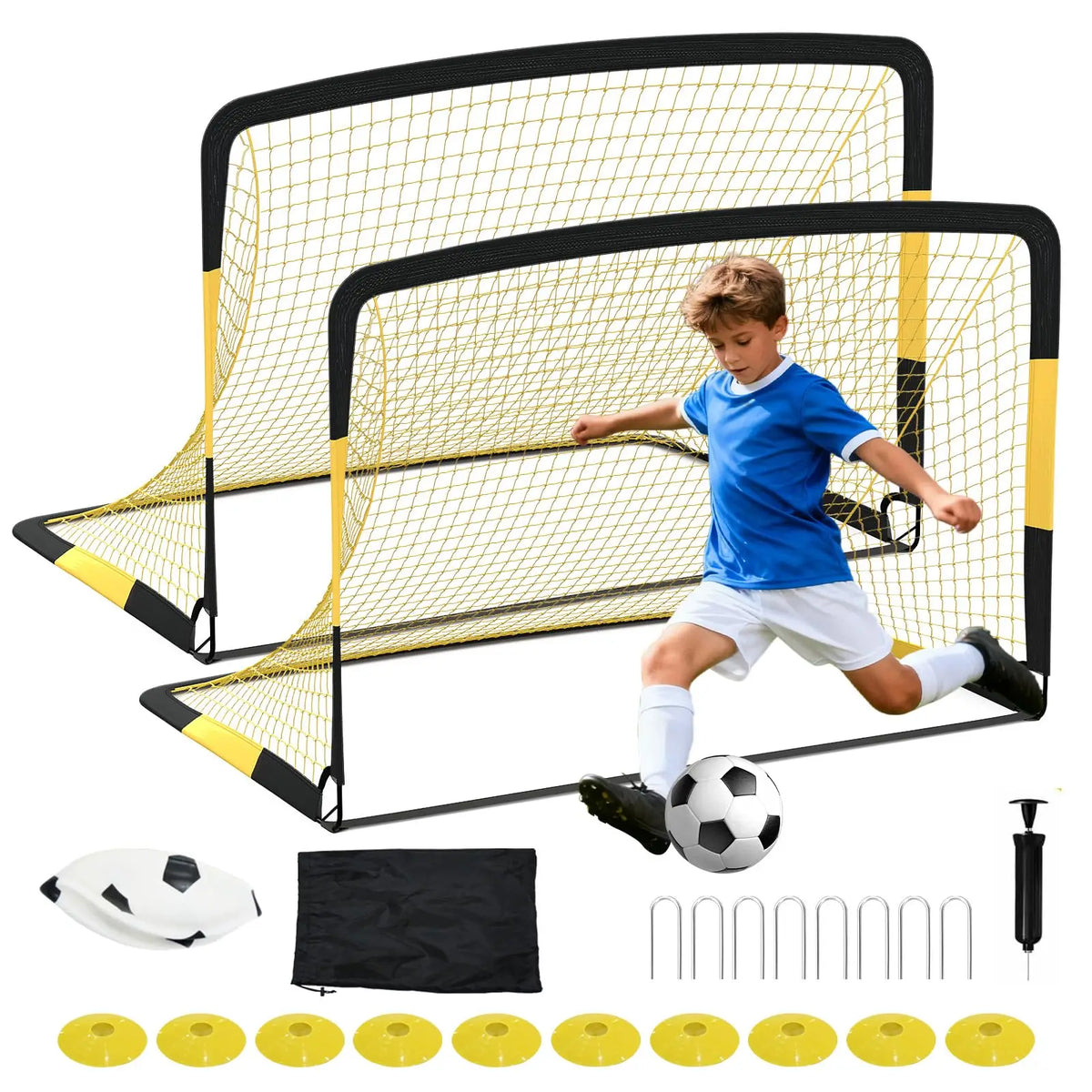 HiMISS Portable Soccer Goal Set with Training Accessories for Kids