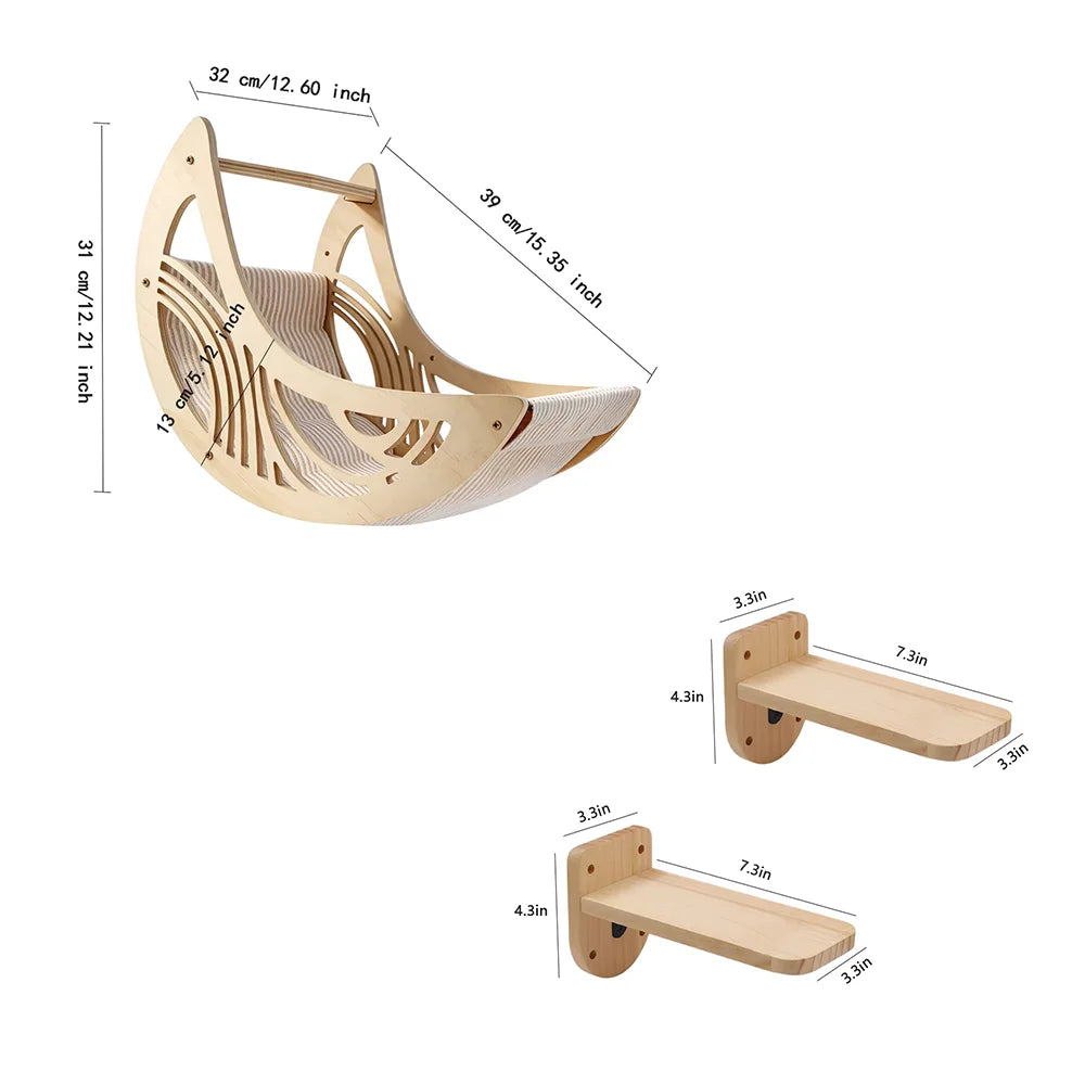 CWV Cat Wall Shelves With Moon Hammock And Star Perches