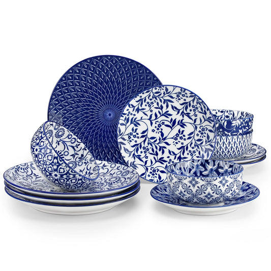 MALACASA Floral Ceramic Dinnerware Set With Plates And Bowls