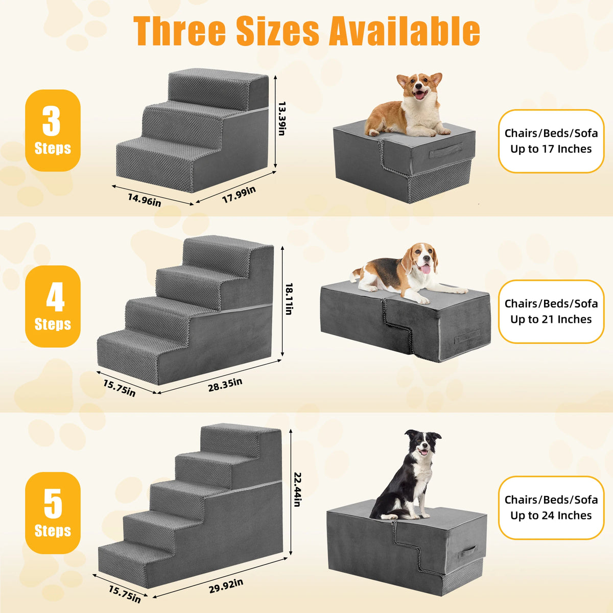 Angled Foam Dog Stairs With Non Slip Steps For Pets