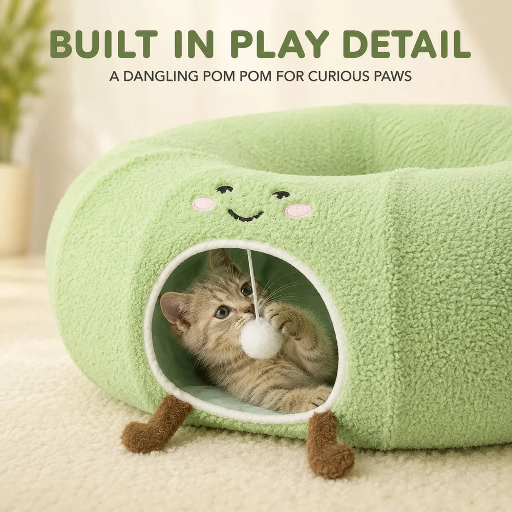 Convertible Cat Tunnel Bed With Plush Cushion And Play Ball