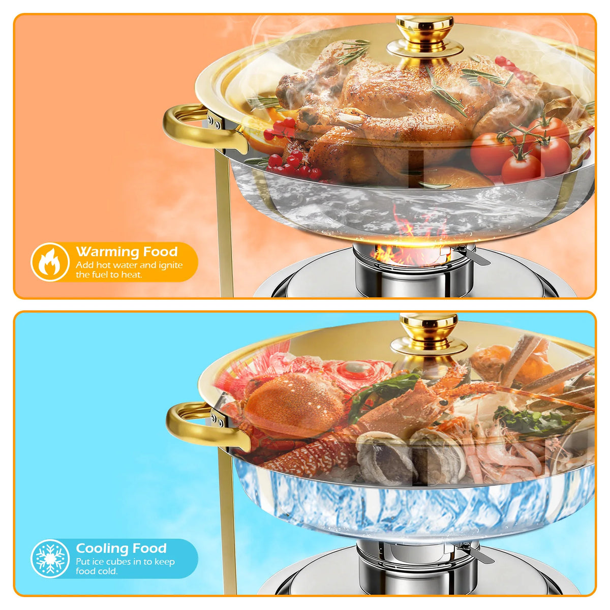Round Stainless Steel Chafing Dish Buffet Set With Glass Lids