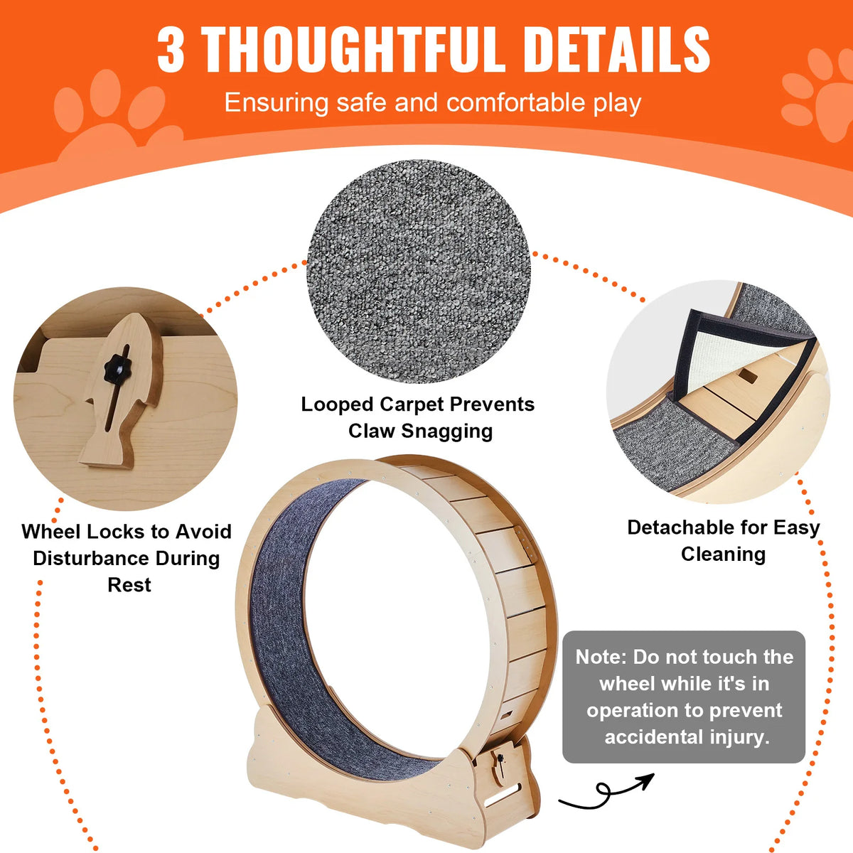 SucceBuy Wooden Cat Exercise Wheel with Detachable Carpet and Teaser