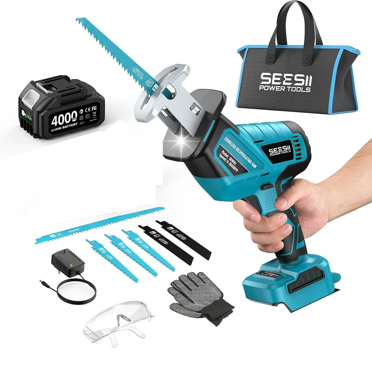 Seesii Brushless Cordless Reciprocating Saw for Wood and PVC Cutting