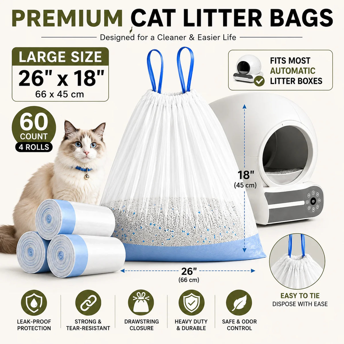 Automatic Cat Litter Box Liners With Drawstring Waste Bags