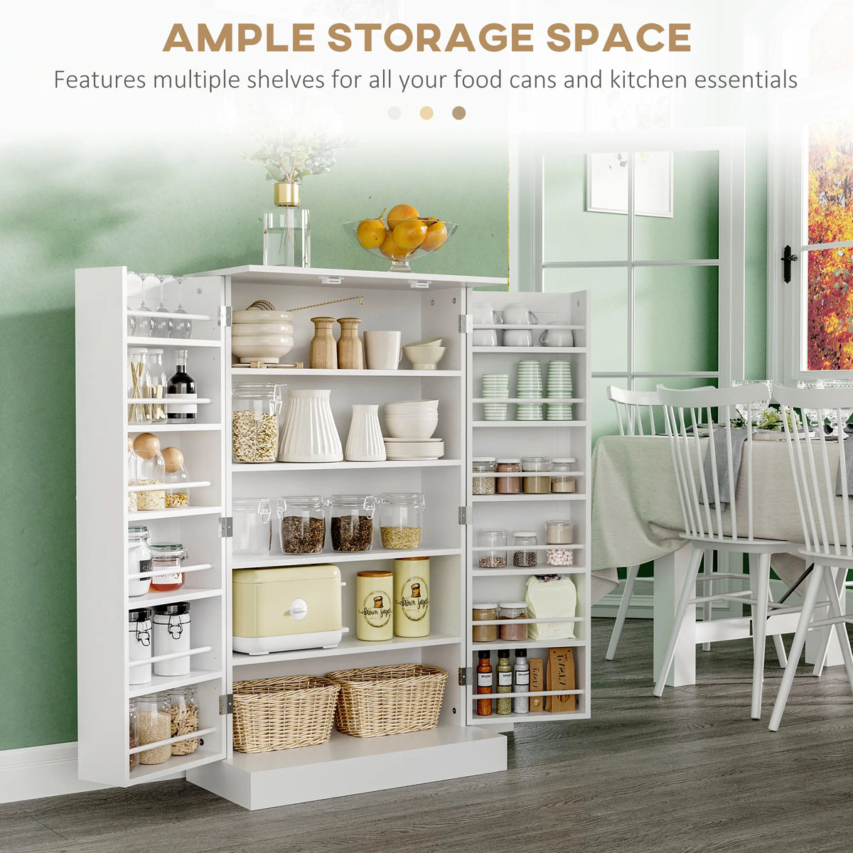 HOMCOM Modern Kitchen Pantry Cabinet With Double Doors And Shelves