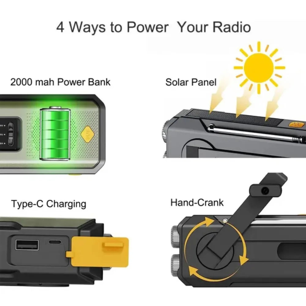 Stonego Emergency Solar Radio With Hand Crank And Phone Charger