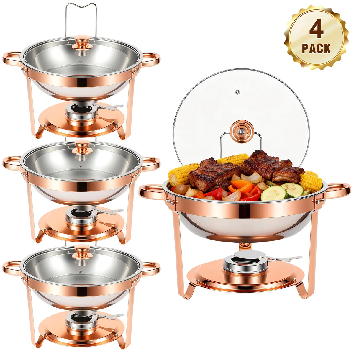 Gold Plated Stainless Steel Chafing Dish Set With Glass Lid