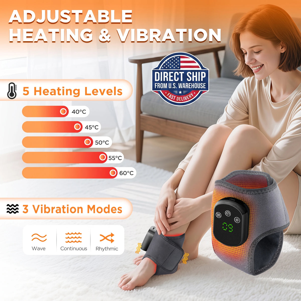 Hailicare Heated Ankle Brace with Five Level Vibration Support