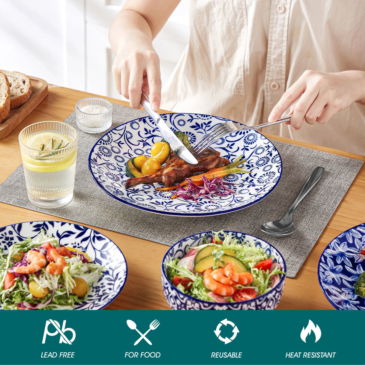 MALACASA Floral Ceramic Dinnerware Set With Plates And Bowls
