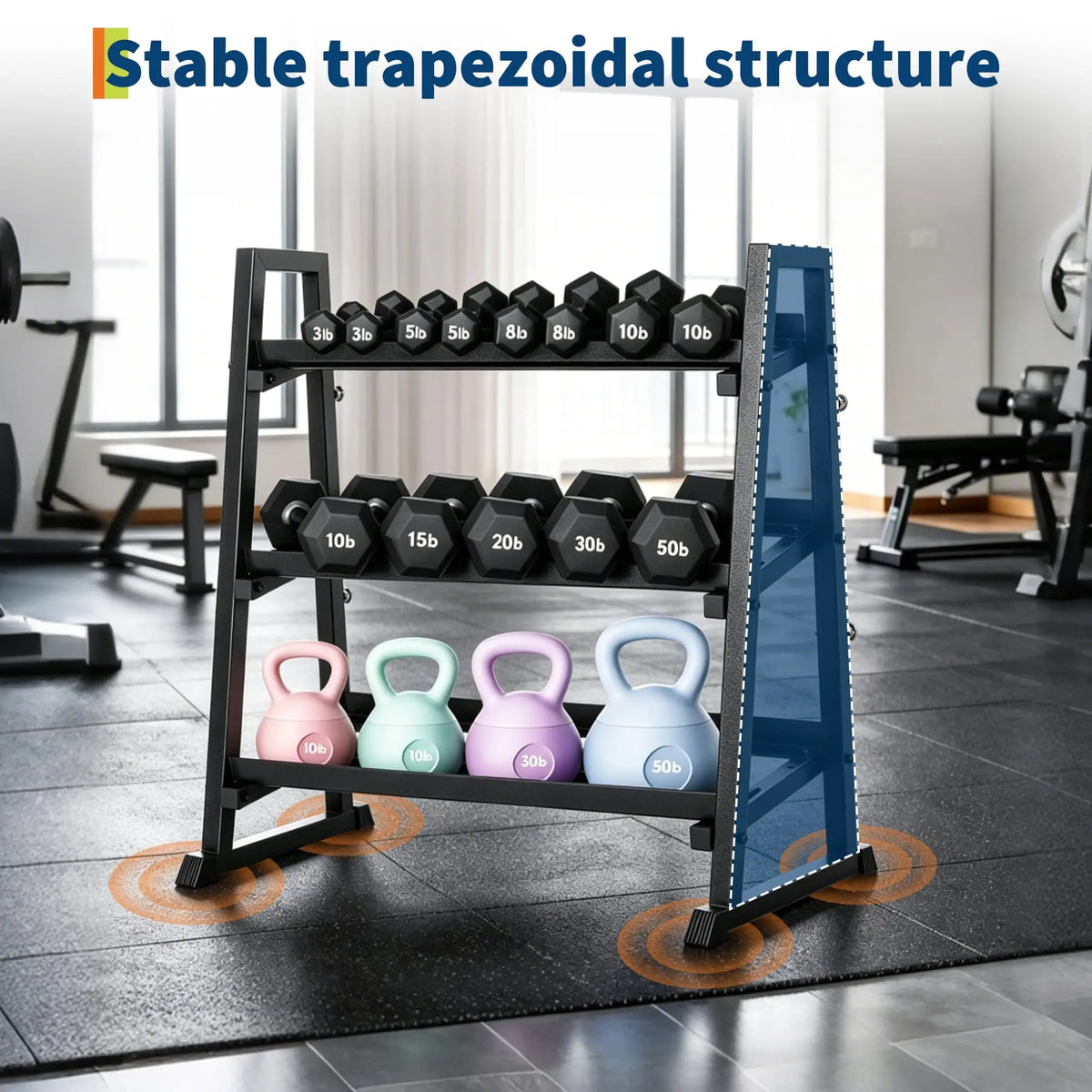 HiMISS Three Tier Trapezoidal Dumbbell Rack for Home Gym Storage