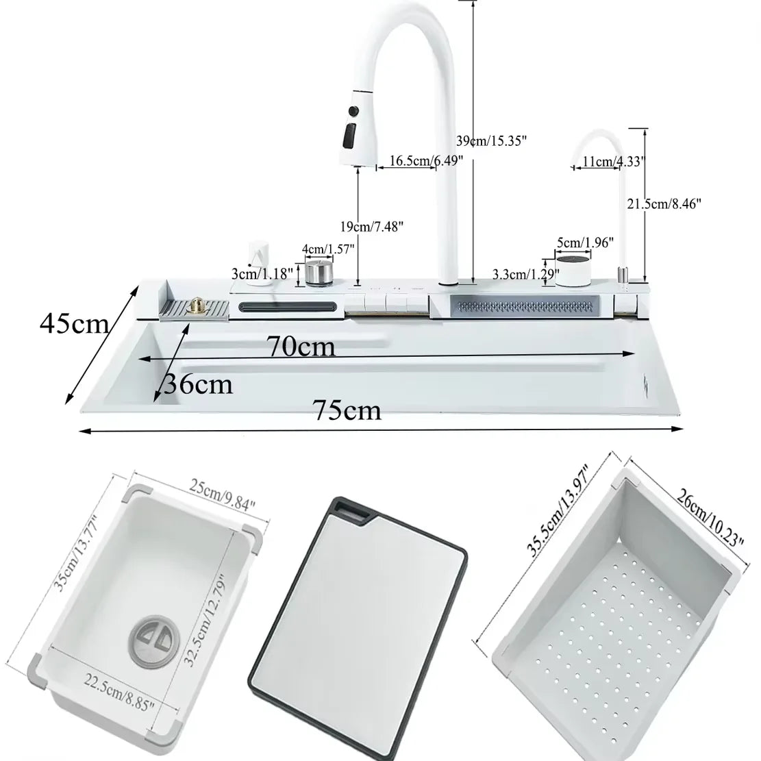 Shinesia Stainless Steel Waterfall Kitchen Sink Faucet Set Soap Dispenser