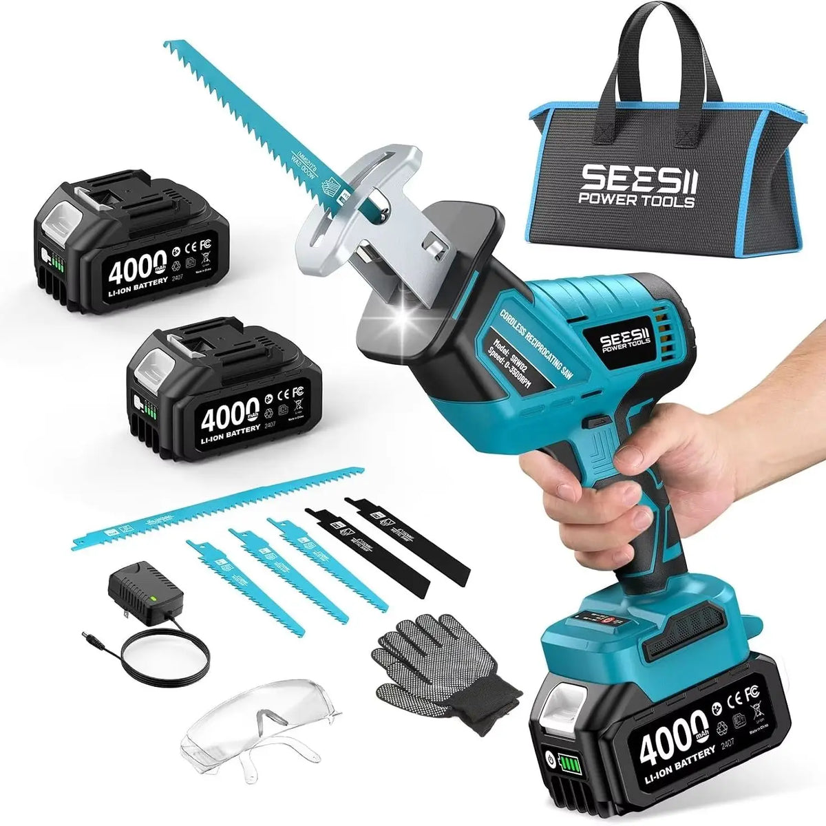 Seesii Brushless Cordless Reciprocating Saw for Wood and PVC Cutting
