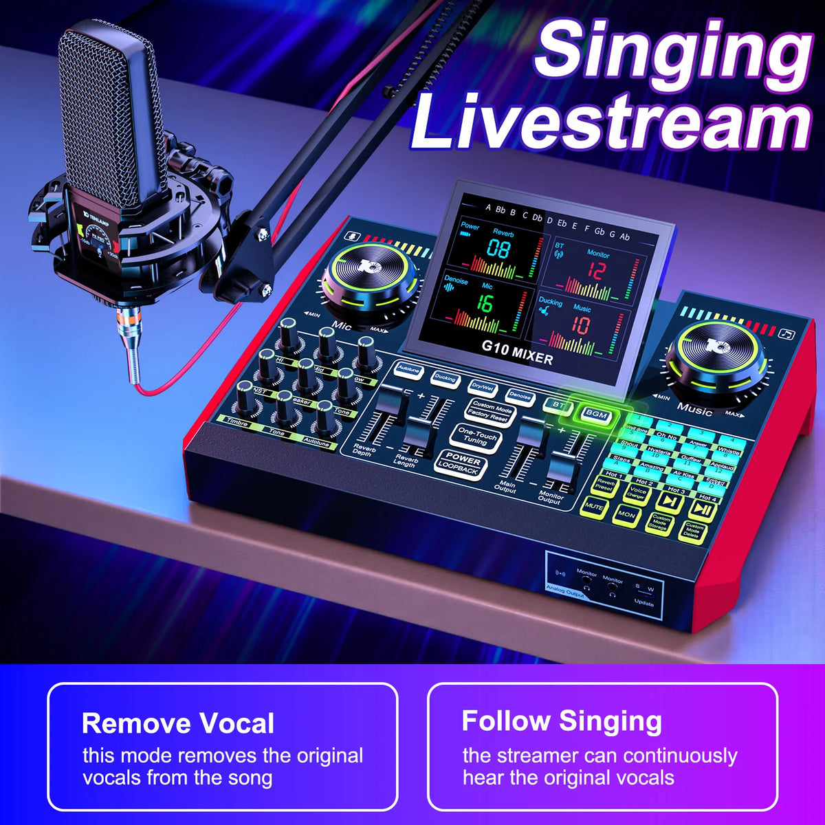 Tenlamp G10 Podcast Microphone Mixer Kit for Recording and Streaming