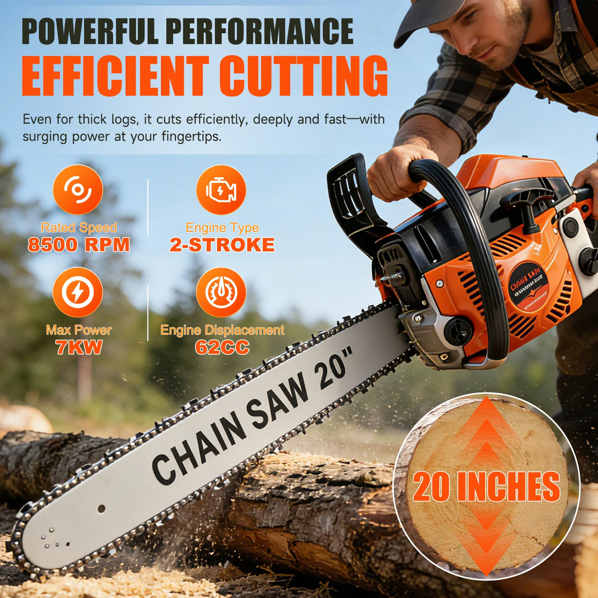 Two Stroke Gasoline Chainsaw For Heavy Duty Wood Cutting