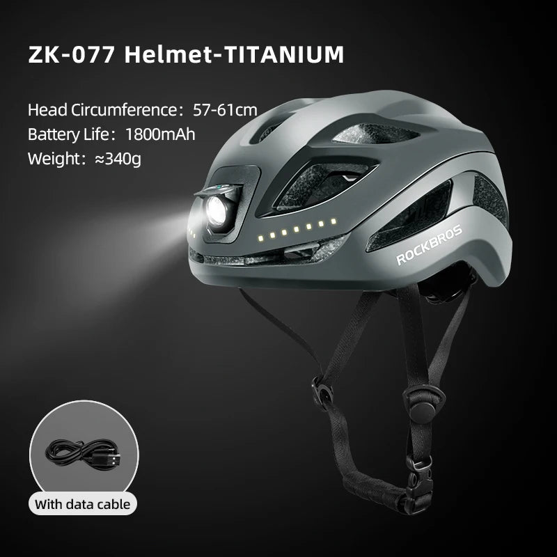 ROCKBROS Rechargeable LED Cycling Helmet With Front Safety Light