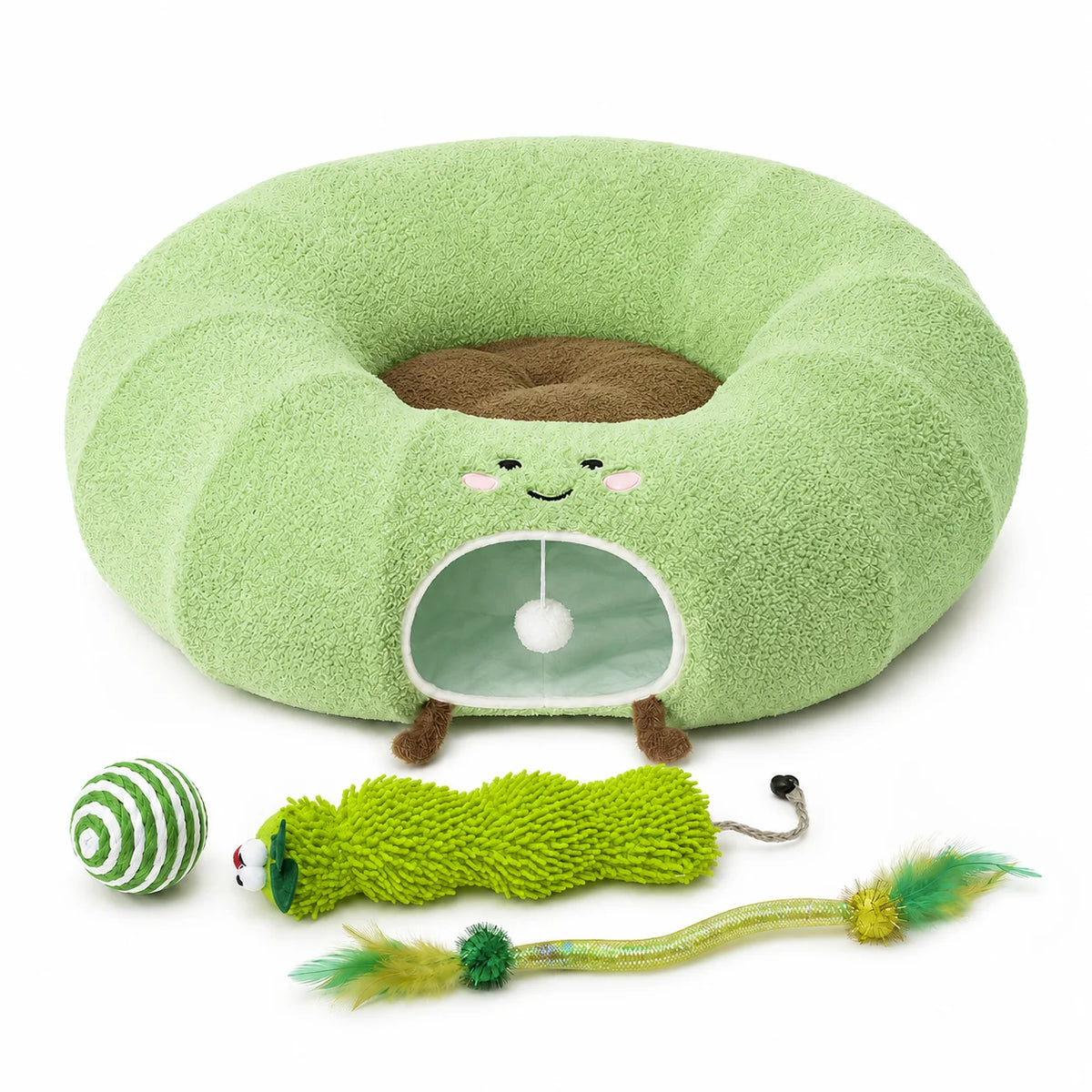 Convertible Cat Tunnel Bed With Plush Cushion And Play Ball