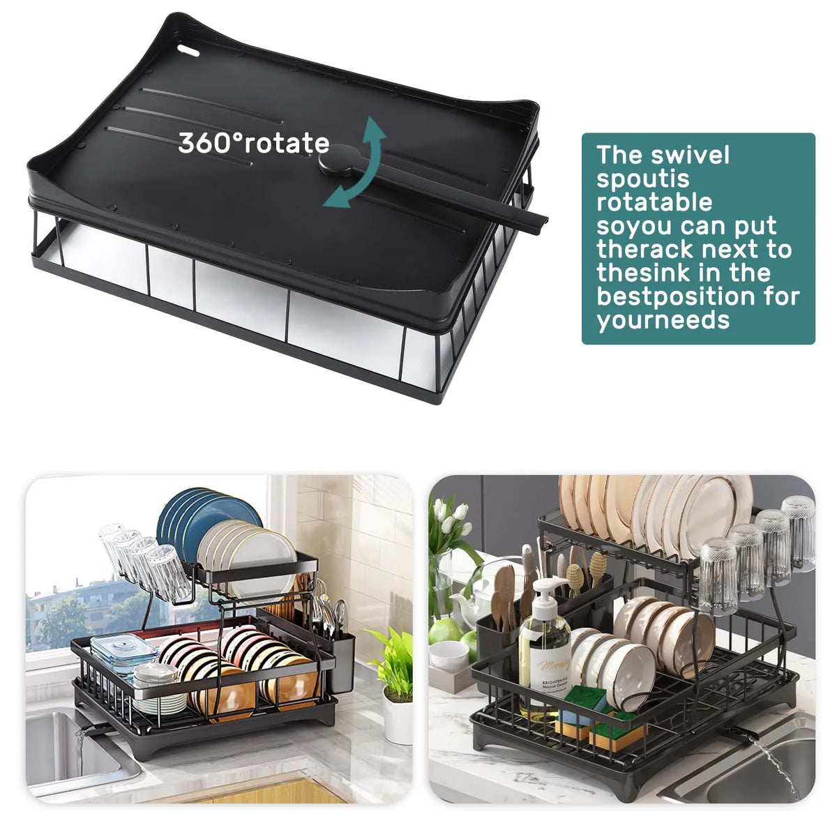 Two Tier Metal Dish Drying Rack With Removable Drainboard