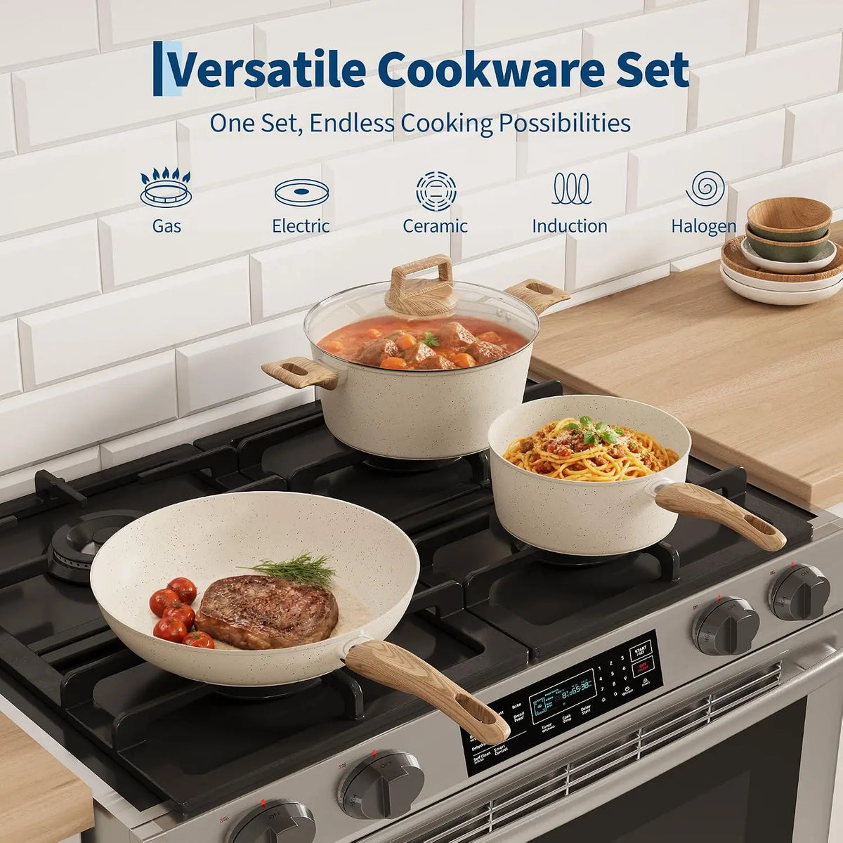 Garvee Ceramic Nonstick Cookware Set With Induction Compatibility
